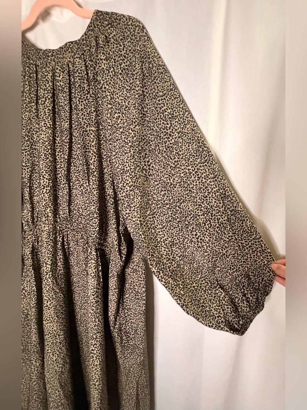 A New Day Women 3X Leopard Print Midi Dress Balloon Long Sleeve Tiered High Low - Picture 7 of 14